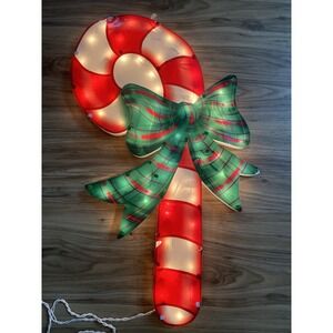Holiday Time Lighted Christmas Candy Cane Green Bow Outdoor Indoor Decor 22"H